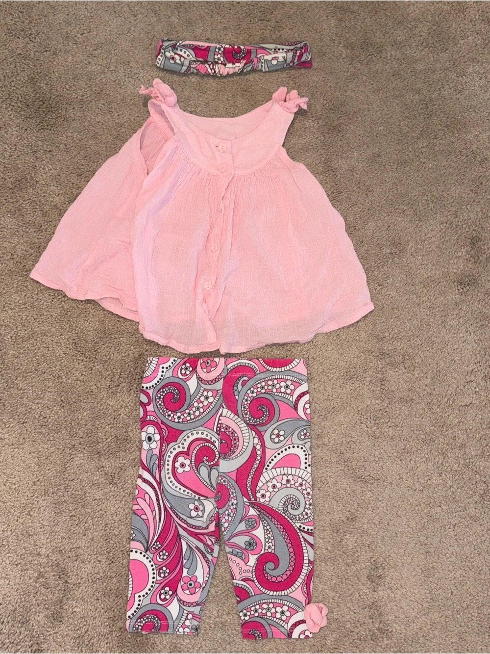 Girls' Pink Paisley Matching Set with Headband Size: 18M